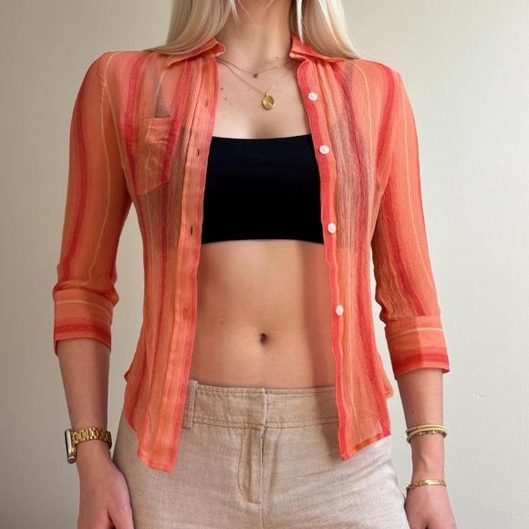 y2k sheer silk button down top - Picture 5 of 8